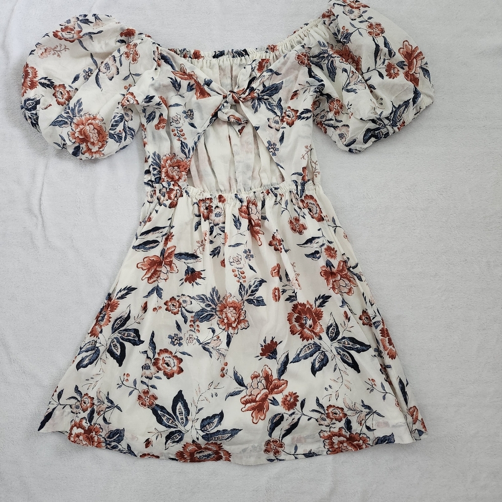 LUCKY BRAND Floral Off Shoulder Mini Dress Puff Sleeve‎ Lined Boho Chic Medium - Picture 3 of 12